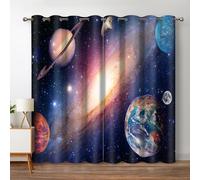 Jekeno Galaxy Planet Blackout Curtains Outer Space Universe Nebula Stars Starry Sky Decor for Kids Boys Bedroom Living Room Darkening Grommet Window D