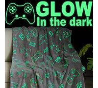 Jekeno Glow in The Dark Gaming Blanket Gamer Game Controller Throw Gift Toys for Kids Boys Teen Son Adults Gamepad Presents Easter Birthday Christmas Bedroom Decor Luminous Blanket Grey 50"x60"