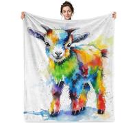 Jekeno Goat Gifts Blanket Watercolor Colorful Rainbow Animal Throw Blanket | 50x60 Inch Flannel Goat Blanket Gifts For Christmas Birthday Halloween Women Men Goat Lovers