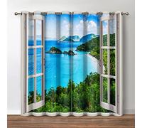 Jekeno Ocean Beach Window Blackout Curtains - Summer Tropical Island Seaside Palm Trees Print Curtain Decor for Bedroom Living Room Darkening Grommet Window Drapes 2 Panel Set, 52" X 84"