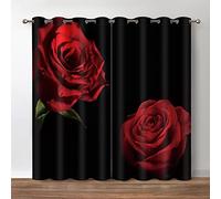 Jekeno Red Rose Floral Blackout Curtains - Romantic Black Red Roses Flower Theme Print Decor Home Apartment Bedroom Living Room Darkening Grommet Window Drapes 2 Panel Set,52"x84"