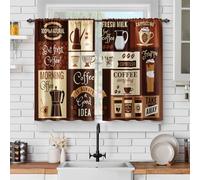 Jekeno Rustic Coffee Kitchen Curtains Farmhouse Vintage Latte Cappuccino Short Cafe Curtains Decor for Living Room Tier Curtains for Rod Pocket Window Drapes 36 Inch Length 2 Panels Set