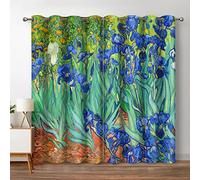 Jekeno Vincent Van Gogh Irises Blackout Curtains Blue and Purple Iris Flowers Floral Decor Home Bedroom Living Room Abstract Art Decoration Darkening Grommet Window Drapes 2 Panel Set, 52"x84"