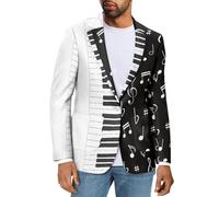 Jekioweii Men's Casual Lapel Blazer Muticolor One Button Suit Regular Fit Sports Coats Jackets for Prom,Party,Dinner, Black White Musical Note, L