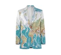 Jekioweii Men's Casual Sport Coat Lightweight One Button Suit Long Sleeve Jackets Novelty Blazer for Wedding Prom Dinner, World Map, XXL