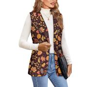 Jekioweii Womens Casual Suit Vest Loose Fit One Button Waistcoat Sleeveless Blazer Jackets Dressy Blazers Vest Tops, Thanksgiving Maple Pumpkin Turkey, M