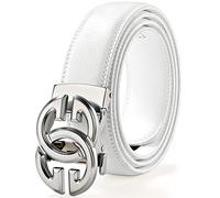 JEKIXHUA Men Real Leather Ratchet Belt Genuine Cowhide Strap 1.5" Wide Trim To Fit, Silver White-1, 26-45W