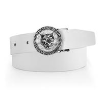 JEKIXHUA Men's Luxury Gold Tiger Buckle Cowhide Leather Dress Belt fit 44" Adjustable, White, 22" - 42"Waist Adjustable