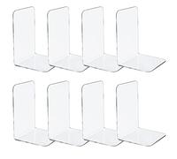 Jekkis 8pcs Clear Bookends Acrylic Book Ends for Shelves Heavy Duty Bookends Plastic Bookends for Home Office Library, Book Stopper, Desktop Organizer, 7.3” x 4.8” x 4.8”