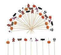 JEKUGOT 100 Pcs Halloween Cocktail Sticks, Wooden Cocktail Swizzle Picks, 12cm Halloween Party Food Garnish Skewers, for Children's Halloween Party, Trick or Treat, Halloween Night