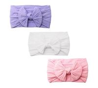 JEKUGOT 3 Pcs Baby Headband Set, Turban, Bows, and Bands for Newborns and Toddlers - Baby Girl Headband Accessories(Pink, White, Purple)