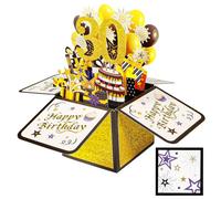 JEKUGOT 30th Birthday Cards for Men, Pop Up Greeting Card with Envelope, Black Gold 30th Birthday Gifts for Men, Bosom Friend, Anniversary Party Decorations