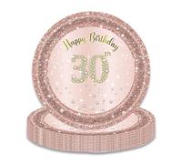 JEKUGOT 30th Birthday Paper Plates 7" Rose Gold - 16Pcs, Disposable Tableware for Girls' 30th Birthday Party, Decorations & Supplies for Women, Her - Happy 30th Birthday Table Decor