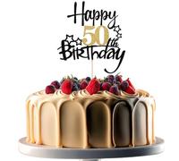 JEKUGOT 50th Birthday Cake Toppers, Black and Gold Glitter Cake Decorations, Happy 50th Birthday Cake Toppers for Men and Women Themed Party (1pcs)