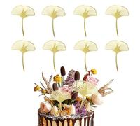 JEKUGOT 8 Pcs Acrylic Gold Ginkgo Leaves Cake Topper, DIY Cake Decoration, Happy Birthday Cake Topper Baking Accessories, Party Supplies Cake Decorating Tools