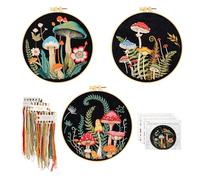 JEKUGOT Embroidery Kit for Adults, 3 Sets Mushroom Embroidery Kits for Beginners, Cross Stitch Kit with Hoops, Threads, DIY Embroiderys, Family, Friends