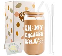 JEKUGOT Engagement Gifts for Couples, Engagement Presents, in My Engaged Era Coffee Glass, Wedding Gifts for Bride and Groom, 16 oz Bride to Be Ice Coffee Cup, Engage Gift Glass Cup