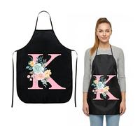 JEKUGOT Kitchen Apron for Women Waterproof Cooking Apron with Floral Letter Design, Adjustable Waist Tie BBQ Baking Gardening Birthday Gifts for Women (Black K)