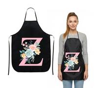 JEKUGOT Kitchen Apron for Women Waterproof Cooking Apron with Floral Letter Design, Adjustable Waist Tie BBQ Baking Gardening Birthday Gifts for Women (Black Z)
