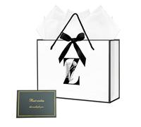 JEKUGOT Medium Gift Bag, Birthday Gift Bags for Presents, Personalised Gift Bags for Women, Black and White Gift Bag for Birthday Weddings and Party with Handles and 2 Wrappers 1 Cards（White Z）