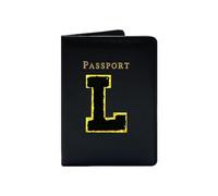 JEKUGOT Passport Cover, Personalized Leather Passport Holder, Black with Letter Print, Holds Credit Cards, Boarding Passes, Women's Travel Wallet