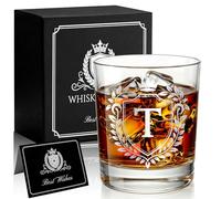 JEKUGOT Personalised Whiskey Glass Set, Personalised Gifts for Men, 10 oz Engraved Whisky Glass Gift, Birthday Gifts for Men, Dad, Friend, Boyfriend, Father's Day, Scotch Bourbon Drinkers (T)