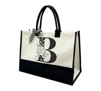 JEKUGOT Personalized Canvas Tote Bag, Large Birthday Gift Bags, Initials Shopping Bag Beach Bag，Ideal Birthday Gifts for Women, Great personalized bag for Women, Moms, Teachers, Best Friends, Bride(B)