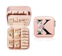 JEKUGOT Personalized Jewelry Box Small - Travel Jewelry Case with Mirror, Travel Jewelry Organizer Storage Trinket Box, Birthday Gift for Women, Mothers, and Friends（K）