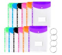 JEKUGOT Plastic Wallets A4, 12 Pcs Punched Pockets A4 Folders with Button, Clear Ring Plastic Wallets for Paperwork Storage, School, Office Folder (6 Colors)