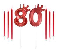 JEKUGOT Red 80th Birthday Candles Set with Long Candles, Number 80 Candle for Cake Topper Decorations, Boys Girls Men Women Birthday Party Wedding Celebration