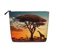JEKYDOSD Africa Giraffe Majestic Tree Print Fake Hemp Makeup Bag Waterproof Imitation Hemp Bag For Daily Life, Travel, And More