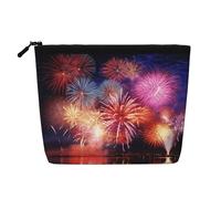 JEKYDOSD Beautiful Fireworks Print Fake Hemp Makeup Bag Waterproof Imitation Hemp Bag For Daily Life, Travel, And More