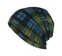 JEKYDOSD Blue and Green Scottish Tartan Print Adult Men's Knit Hat Stretch Headwear Beanie Hat, Black, One size