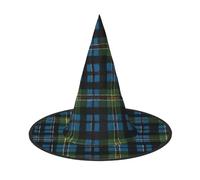 JEKYDOSD Blue And Green Scottish Tartan Print Halloween Hat Spooky Party Accessory, Carnivals Masquerade Balls