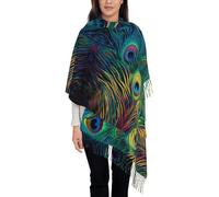 JEKYDOSD Colored Peacock Print Tassel Scarf For Women Pashmina Soft Cashmere Scarf, Black, One Size