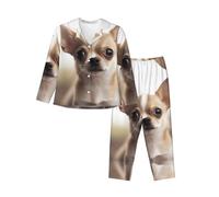 JEKYDOSD Funny Chihuahua Print Women'S Long-Sleeved Pajama Set, Black, S