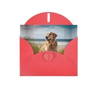 JEKYDOSD Golden Retriever On The Beach Print Greeting Card Pearl Paper Design With Elegant Shimmer For Christmas, Birthday