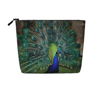 JEKYDOSD Green Peacock Feather Print Fake Hemp Makeup Bag Waterproof Imitation Hemp Bag For Daily Life, Travel, And More