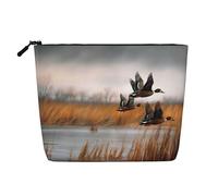 JEKYDOSD Hunting Flying Wild Duck Print Fake Hemp Makeup Bag Waterproof Imitation Hemp Bag For Daily Life, Travel, And More