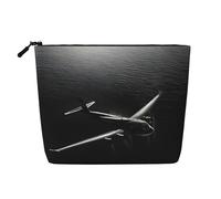 JEKYDOSD Plane Flying Over The Sea Print Fake Hemp Makeup Bag Waterproof Imitation Hemp Bag For Daily Life, Travel, And More