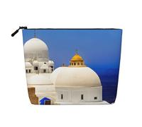 JEKYDOSD Santorini Greek Island Sea View Print Fake Hemp Makeup Bag Waterproof Imitation Hemp Bag For Daily Life, Travel, And More