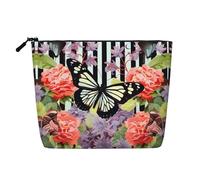 JEKYDOSD Striped Flower Butterfly Print Fake Hemp Makeup Bag Waterproof Imitation Hemp Bag For Daily Life, Travel, And More