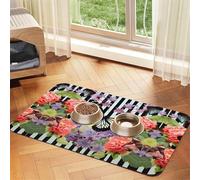 JEKYDOSD Striped Flower Butterfly Print Pet Absorbent Leather Tablecloth Perfect for Dogs, Cats, and Other Pets
