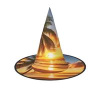 JEKYDOSD Sunset Hawaiian Palm Tree Print Halloween Hat Spooky Party Accessory, Carnivals Masquerade Balls