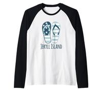Jekyll Island Georgia Nautical Beach Striped Flip Flops Raglan Baseball Tee