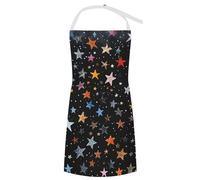 JEKYQ Purple And Gray Apron Personlized Bib Kitchen Aprons with Adjustable Neck Chef Bibs for Women Men Kitchen, Brightly Colored Stars, 70x80cm