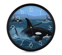 JEKYQ Wall Clock Silent 10 Inch Clock Non Ticking Analog Clock Killer Whales Swim Along Wall Clocks for Bathroom Round Clock Wall Decor for Home Kitchen Living Bedroom Modern Design
