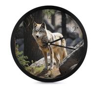 JEKYQ Wall Clock Silent 10 Inch Clock Non Ticking Analog Clock Wildlife Wolf Wall Clocks for Bathroom Round Clock Wall Decor for Home Kitchen Living Bedroom Modern Design
