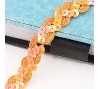 JekyTMP 1 Metre Length 1.5 cm Width Glitter Coloured Sequin Ribbon Borders Roll, Sequin Trim Appliqué, Hologram Metallic Sequins, Polyester Fabric, Orange, Special Occasions