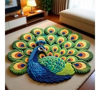 Jelaqmot Quick Dry Non-Slip Peacock Rug - 3D Peacock Diatomaceous Earth Floor Mat, Soft Absorbent Water Mat for Bathroom, Entryway, Kitchen or Bedroom Floor Decor (B,39.4" × 39.4"/100 * 100cm)